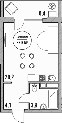 Планировка — МореТут, Студия, 28 м²