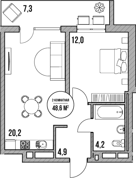 Планировка — МореТут, 2-комн., 41 м²