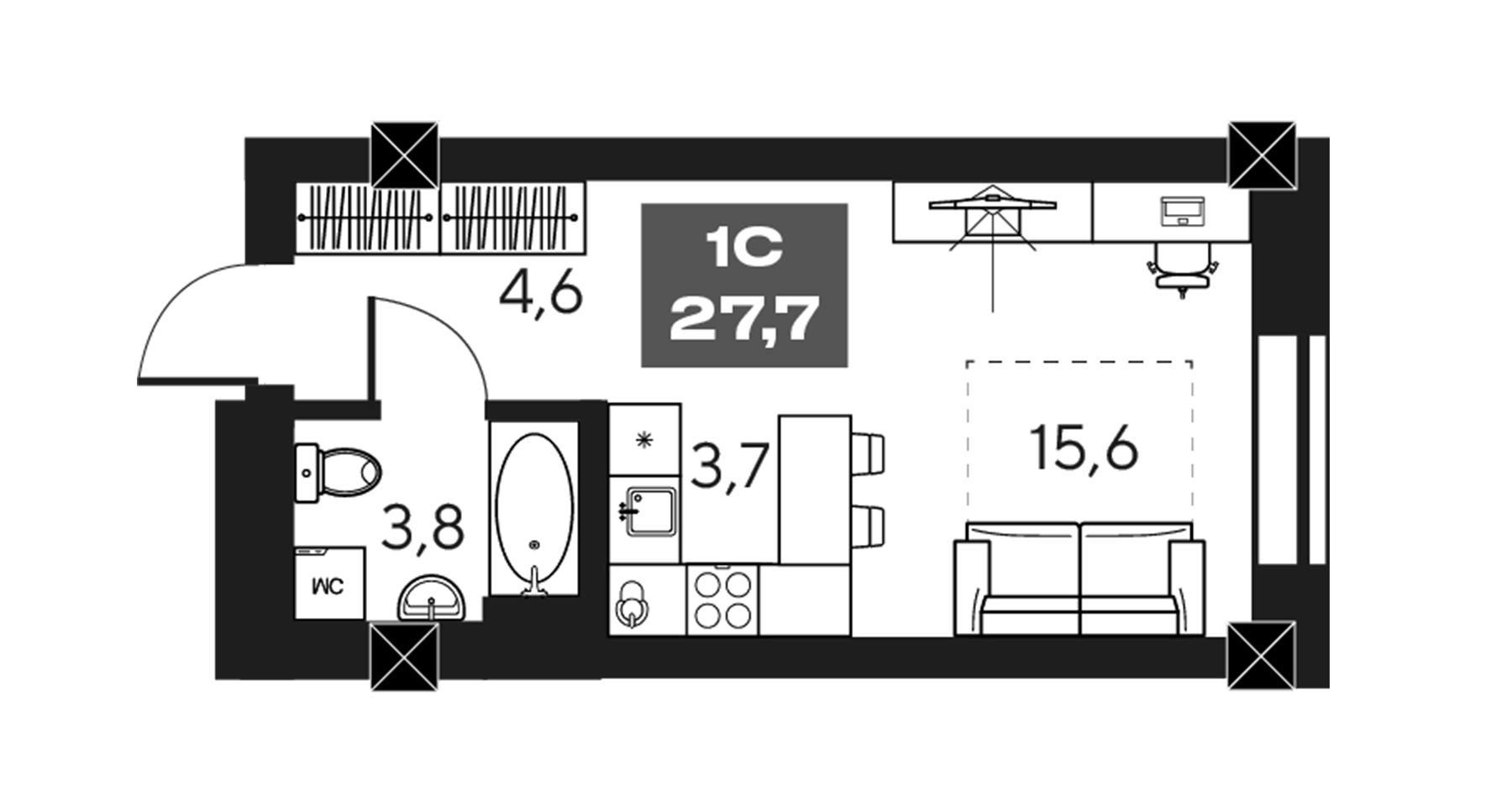Планировка — МАКИ, апарты с амбициями, Студия, 28 м²