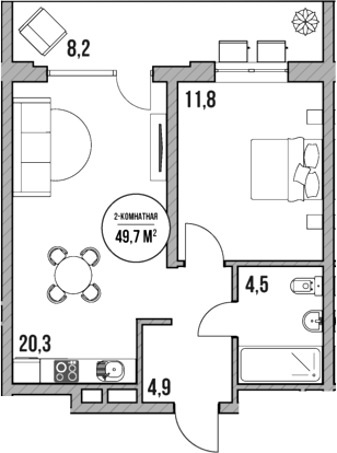 Планировка — МореТут, 2-комн., 42 м²