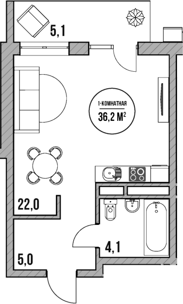Планировка — МореТут, Студия, 31 м²