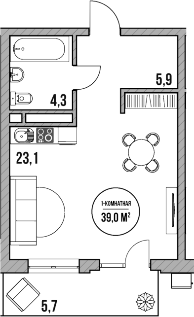 Планировка — МореТут, Студия, 33 м²