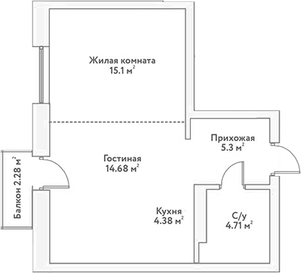Планировка — Flora&Fauna, 2-комн., 44 м²
