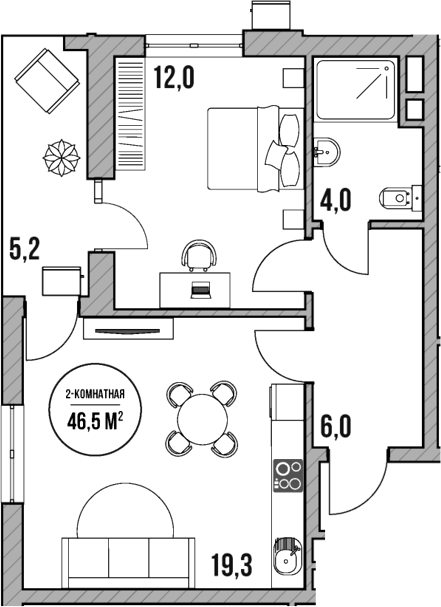 Планировка — МореТут, 2-комн., 41 м²