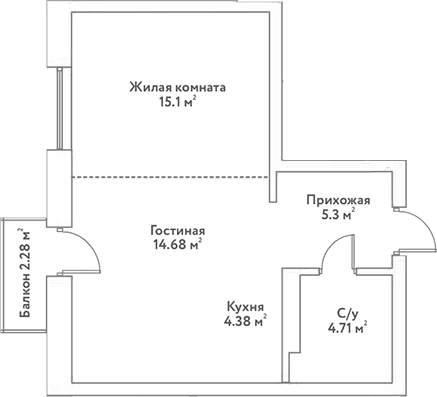 Планировка — Flora&Fauna, 2-комн., 44 м²