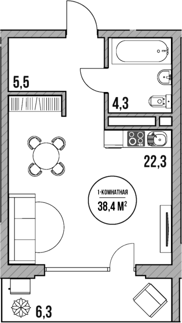 Планировка — МореТут, Студия, 32 м²