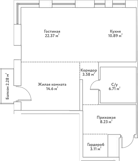 Планировка — Flora&Fauna, 2-комн., 69 м²