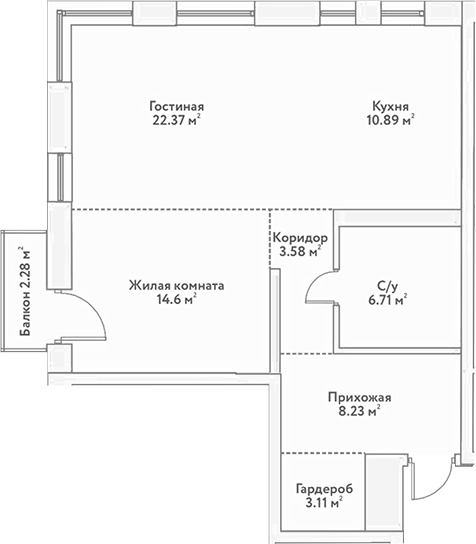 Планировка — Flora&Fauna, 2-комн., 69 м²