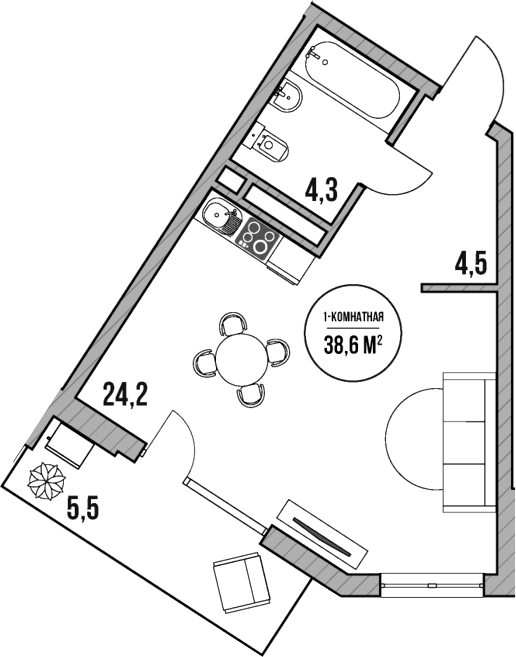 Планировка — МореТут, Студия, 33 м²