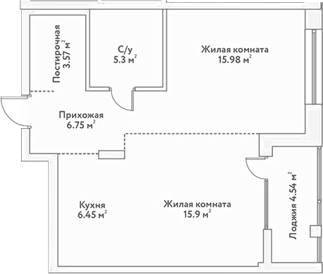 Планировка — Flora&Fauna, 2-комн., 54 м²