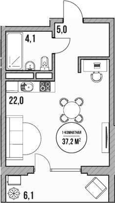 Планировка — МореТут, Студия, 31 м²