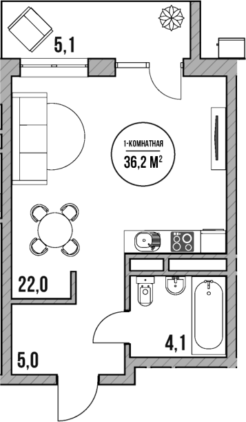 Планировка — МореТут, Студия, 31 м²