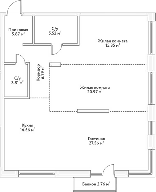 Планировка — Flora&Fauna, 3-комн., 100 м²