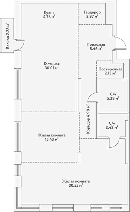 Планировка — Flora&Fauna, 3-комн., 108 м²