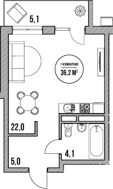 Планировка — МореТут, Студия, 31 м²