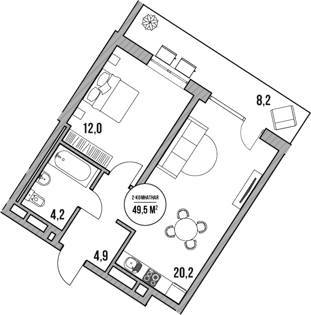 Планировка — МореТут, 2-комн., 41 м²