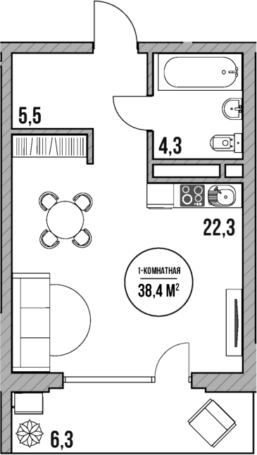 Планировка — МореТут, Студия, 32 м²