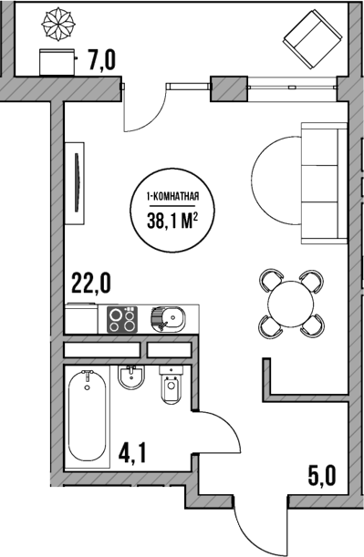 Планировка — МореТут, Студия, 31 м²