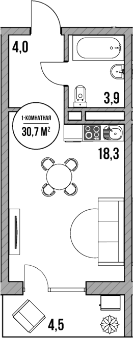 Планировка — МореТут, Студия, 26 м²