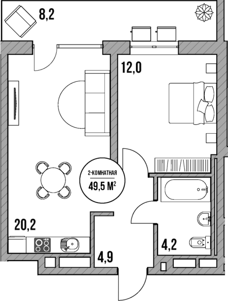Планировка — МореТут, 2-комн., 41 м²