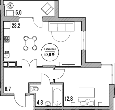 Планировка — МореТут, 2-комн., 47 м²