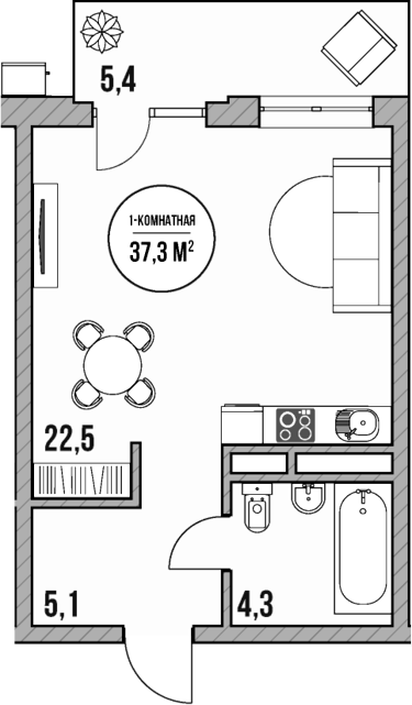 Планировка — МореТут, Студия, 32 м²