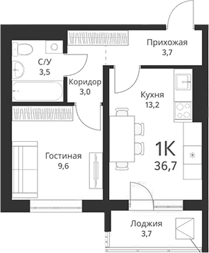 Планировка — Свои люди, 1-комн., 33 м²