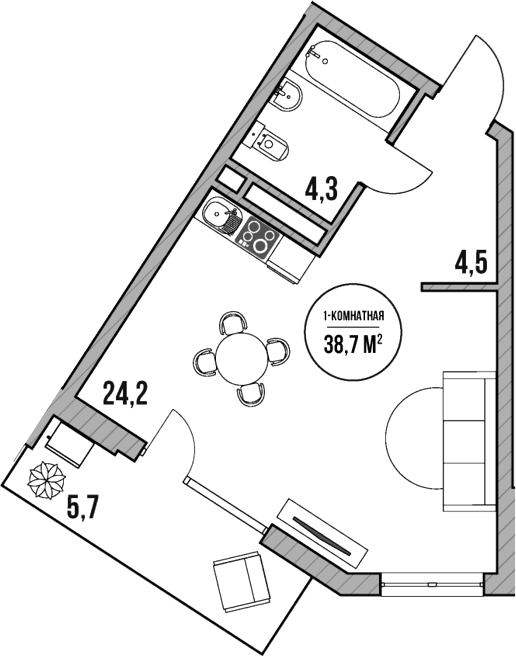 Планировка — МореТут, Студия, 33 м²