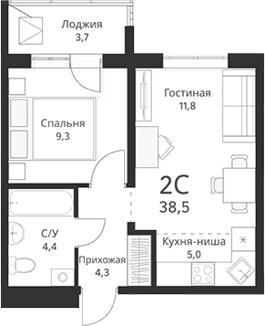 Планировка — Свои люди, 2-комн., 35 м²