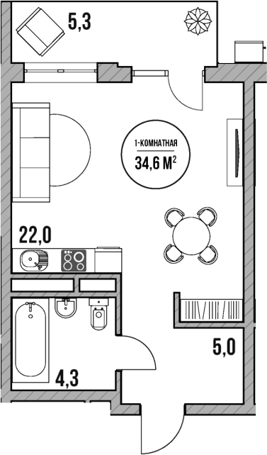 Планировка — МореТут, Студия, 31 м²