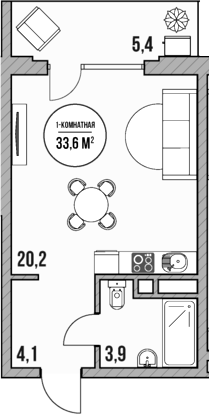 Планировка — МореТут, Студия, 28 м²