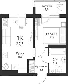 Планировка — Свои люди, 1-комн., 34 м²