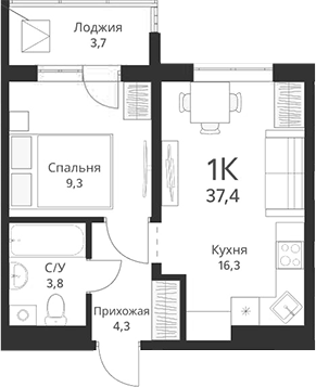 Планировка — Свои люди, 1-комн., 34 м²
