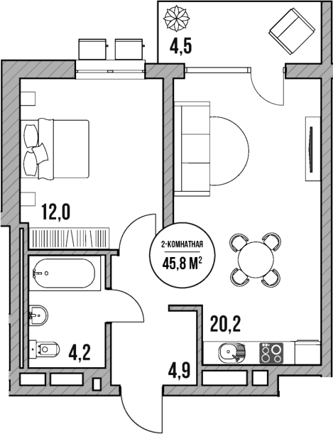 Планировка — МореТут, 2-комн., 41 м²