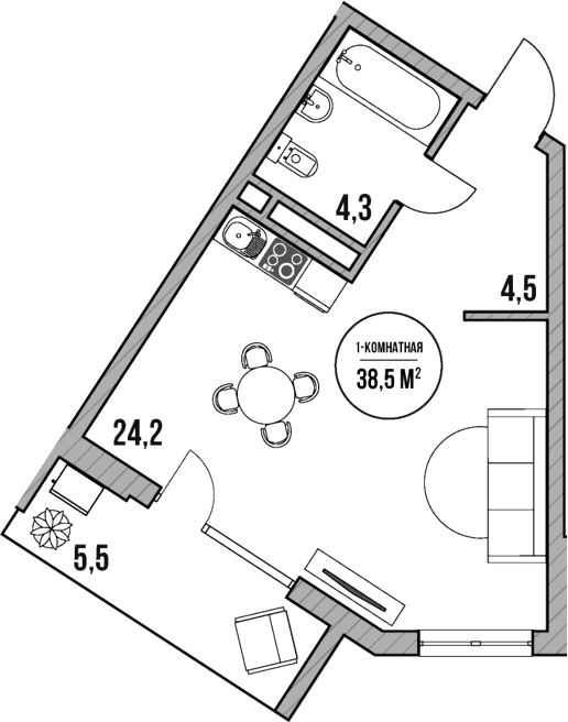 Планировка — МореТут, Студия, 33 м²