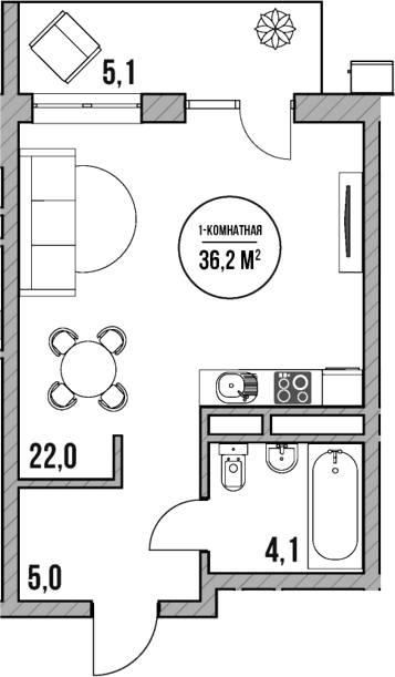 Планировка — МореТут, Студия, 31 м²