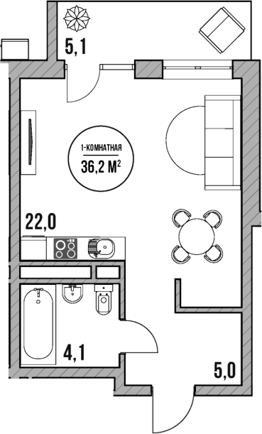 Планировка — МореТут, Студия, 31 м²