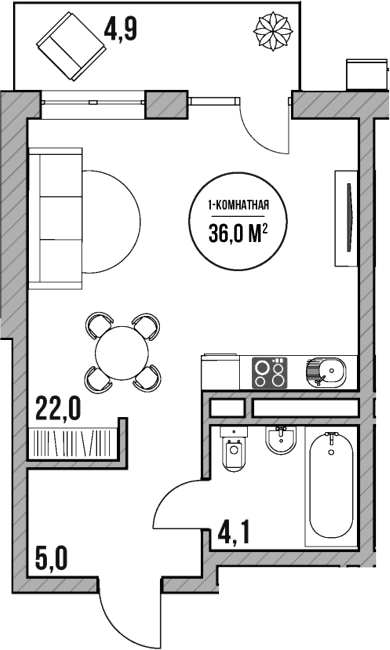 Планировка — МореТут, Студия, 31 м²