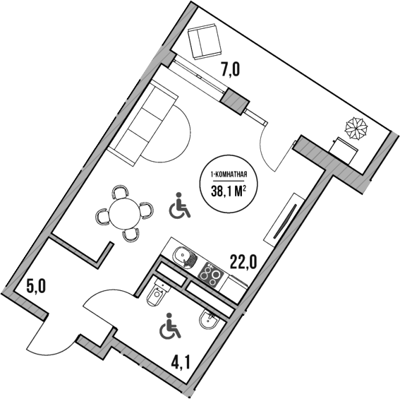 Планировка — МореТут, Студия, 31 м²
