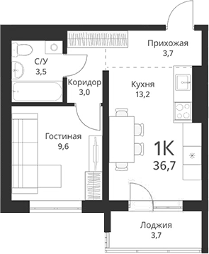 Планировка — Свои люди, 1-комн., 33 м²