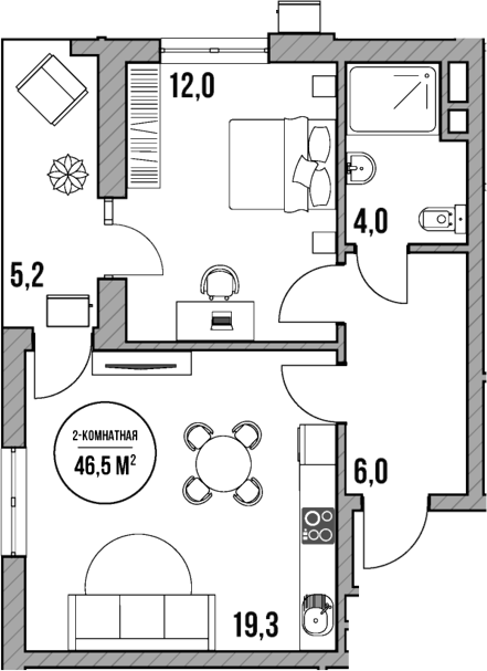 Планировка — МореТут, 2-комн., 41 м²