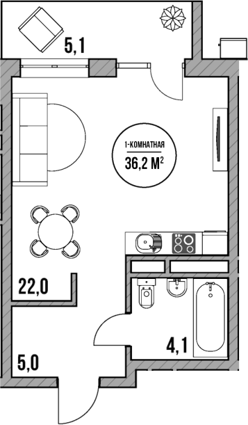 Планировка — МореТут, Студия, 31 м²