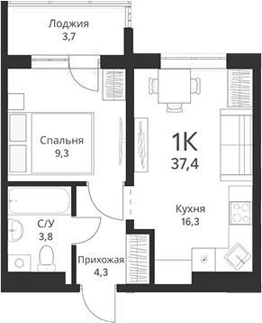 Планировка — Свои люди, 1-комн., 34 м²