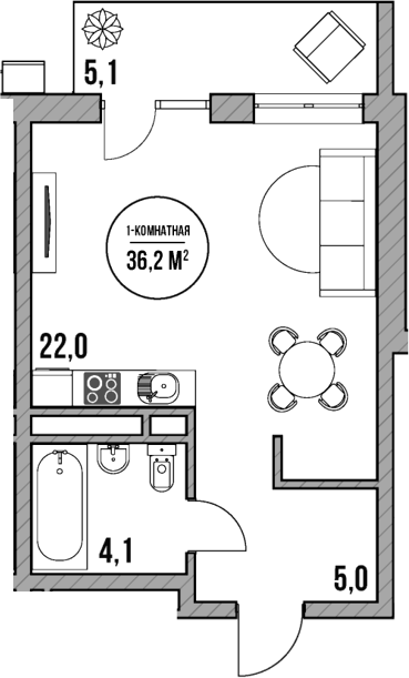 Планировка — МореТут, Студия, 31 м²