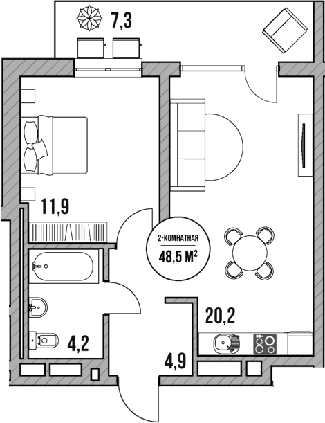 Планировка — МореТут, 2-комн., 41 м²
