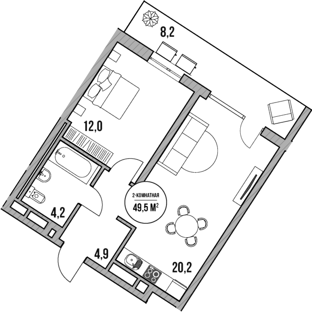Планировка — МореТут, 2-комн., 41 м²