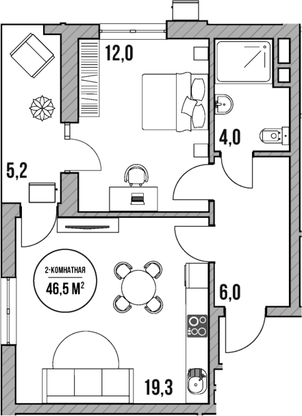 Планировка — МореТут, 2-комн., 41 м²