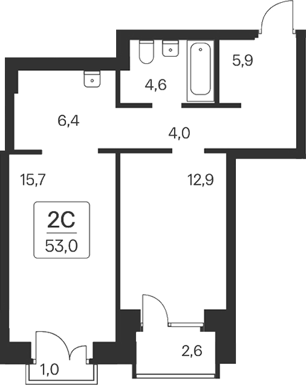 Планировка — Расцветай на Красном, 2-комн., 49 м²