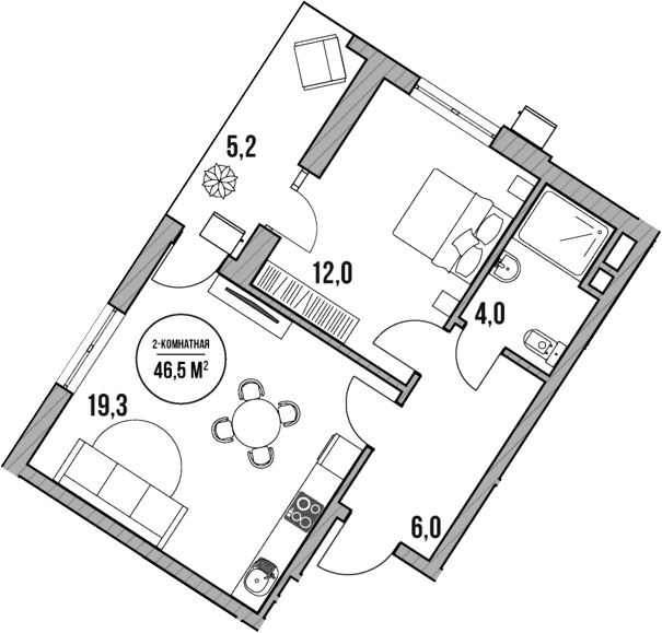 Планировка — МореТут, 2-комн., 41 м²