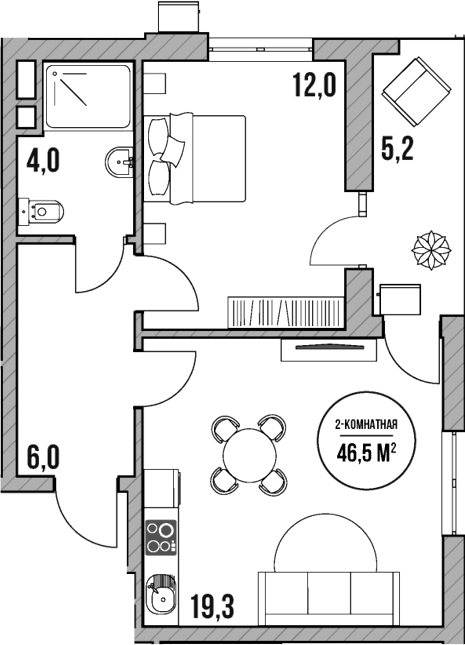 Планировка — МореТут, 2-комн., 41 м²